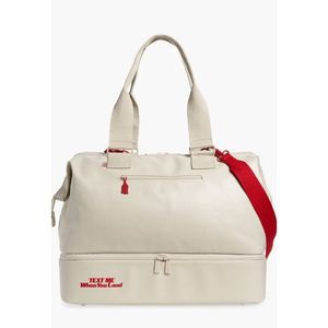 NWT Beis x The Lonely Ghost Weekender Travel Bag in Beige / Red - LIMITED EDITIO